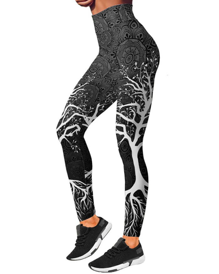 Women Casual Yoga Sport Pants Pink Black Skull Rose Print 3D Trousers Leggings