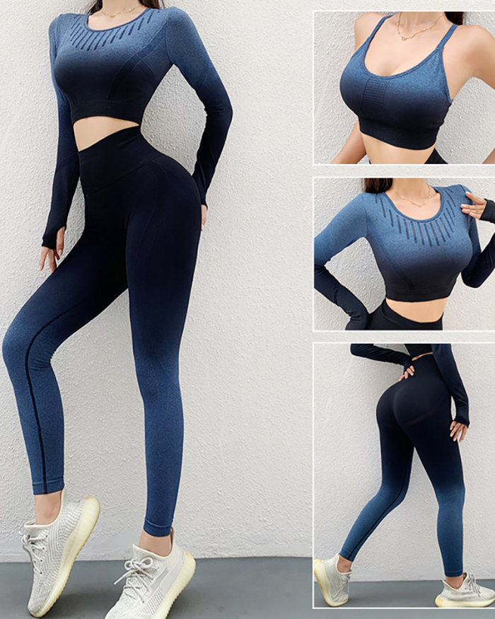 Fashion Explosion Style Seamless Gradient Tight Stretch Yoga Three-Piece Suit S-L