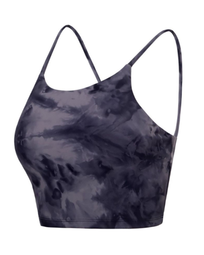 Women Tie Dye Sports Wear Active Wear Strap Yoga Tops Black Purple Blue S-L