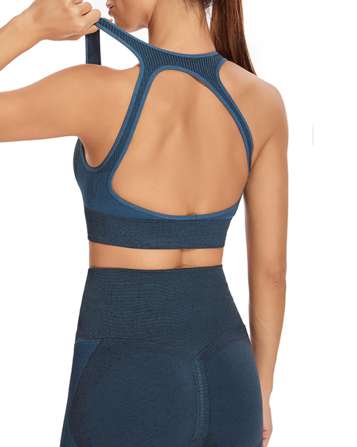 Women Summer Back Open Shorts Set Seamless Yoga Two-piece Sets Black Blue Green Orange S-XL