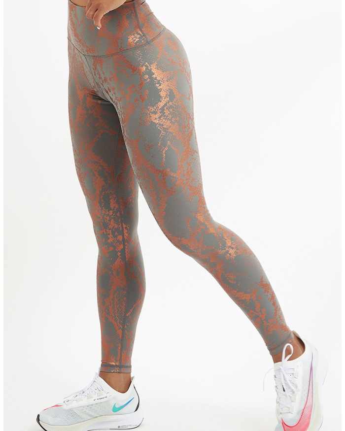High Waist Fitness Leggings Tight-Fitting Elastic Bronzing Anti Cellulite Snake Peach Buttocks Legging Sport Women YJ10075