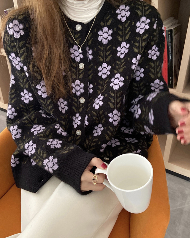 Women O-Neck Casual Sweater Coat Khaki Black Apricot 