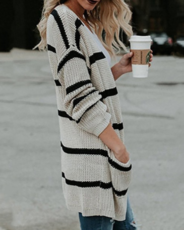 Women Long Striped Cardigan Street Style 2 Color