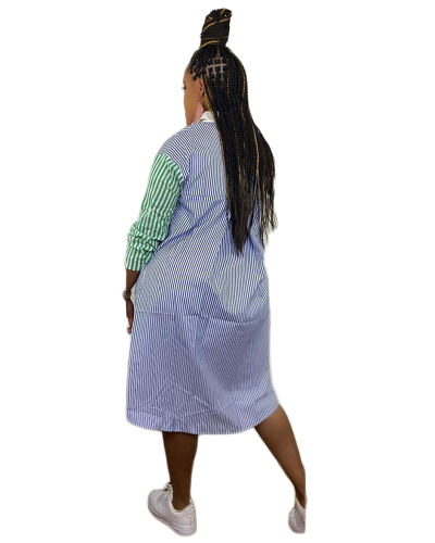 Long Sleeve Stripe Printed Women Blouse Shirt Dress S-XL