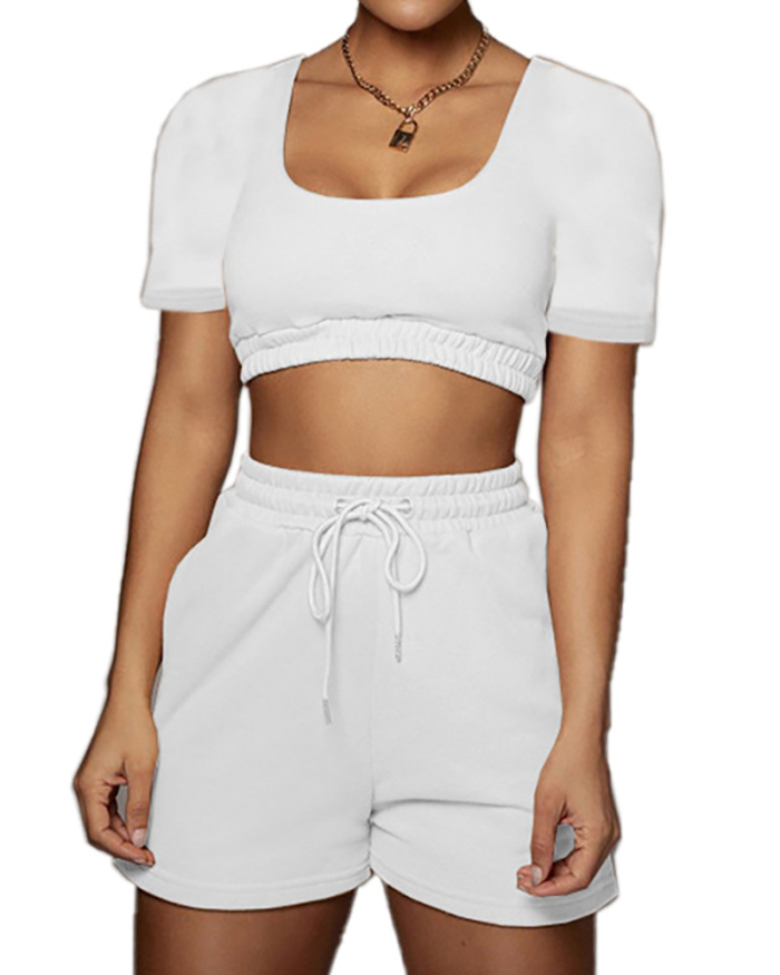 New Hot Selling Low-Cut Waist Elastic Shorts Lace-Up Sports Two-Piece Solid Color S-XXL