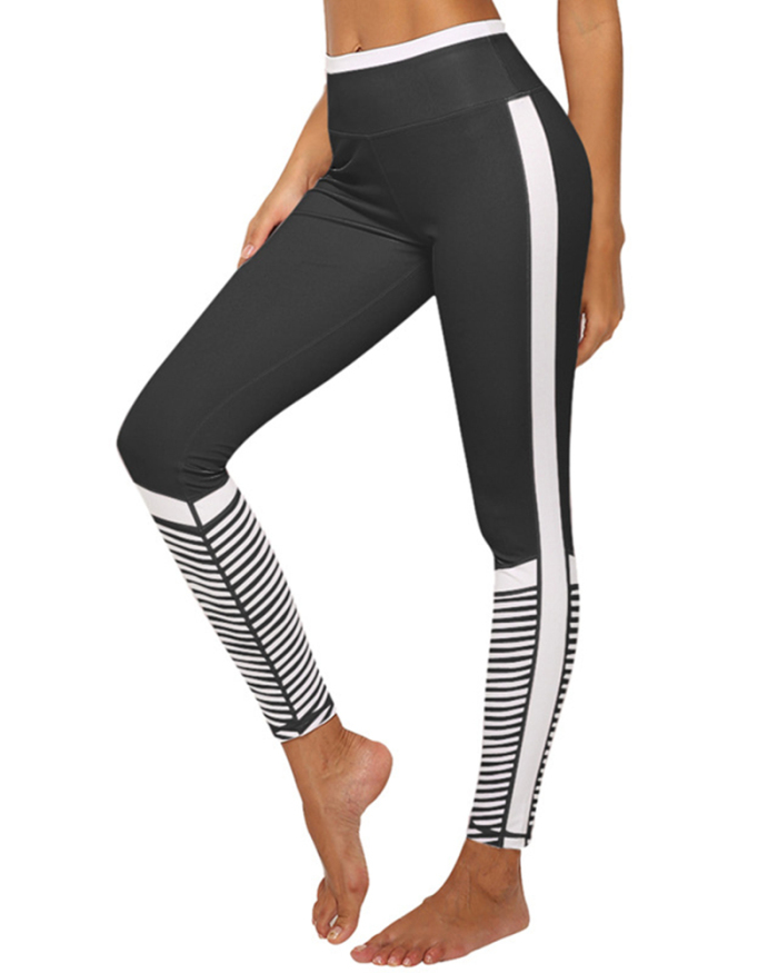 Geometric Stripes Printed Yoga Sports Pants High Waist Leggings