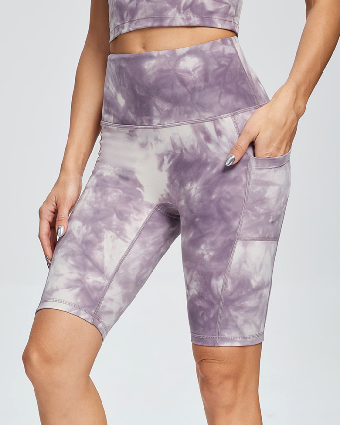 Women Tie Dye Nudity Feel Activewear Yoga Bottoms Shorts Purple Blue Black S-XL