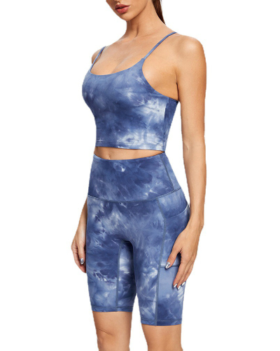 Hot Sale New Women Tie Dye Quick Dry Yoga Two-piece Sets Black Blue Purple S-XL