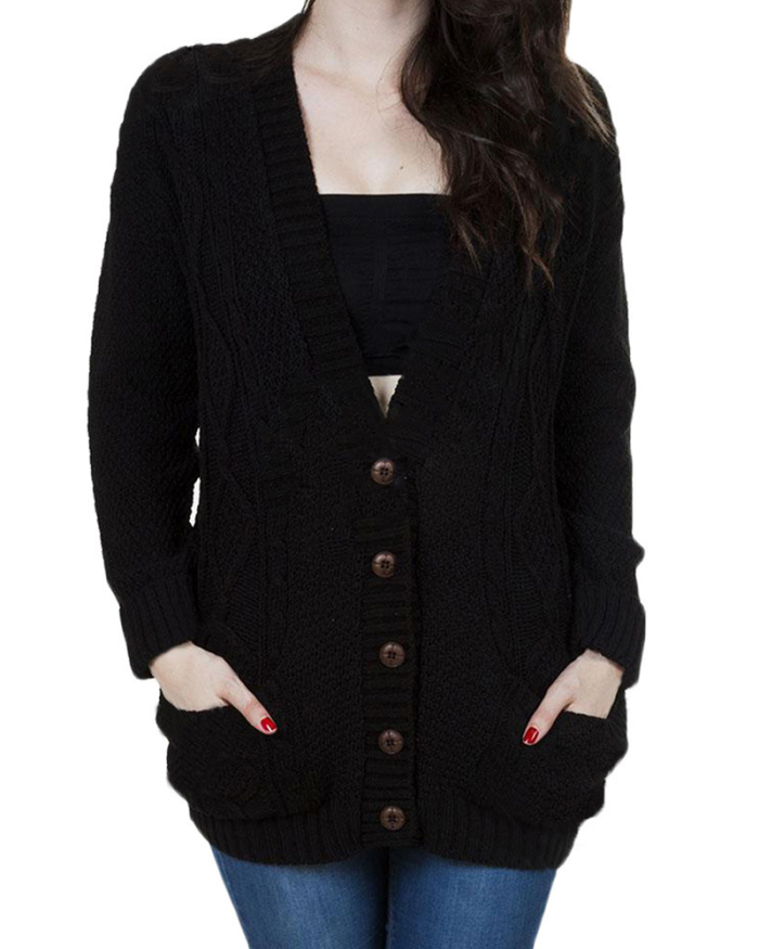 Women Solid Color V-Neck Sweater Coat Tops Gray Black S-XL 