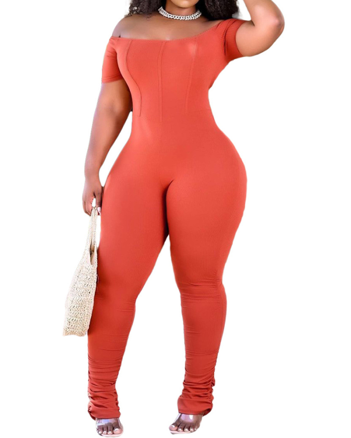 Slim Body Hip Tight Pleated Solid Color Pit Strip Jumpsuit