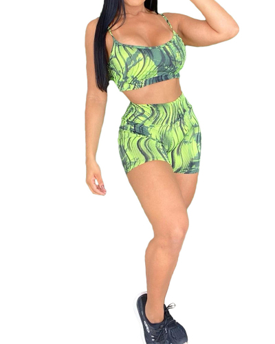 Women Clothing Print Tank Top Two Suits Beach Shorts