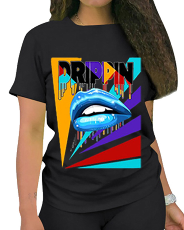 Fashion New Summer Sexy Lips Kiss Me Casual T-shirt S-XXXXL