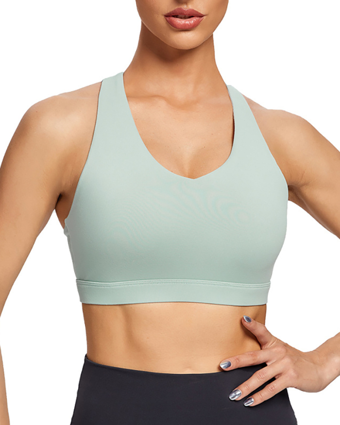 Women Seamless Back Criss Cross Solid Color Sports Bra Yoga Tops White Black Light Green Blue S-2XL