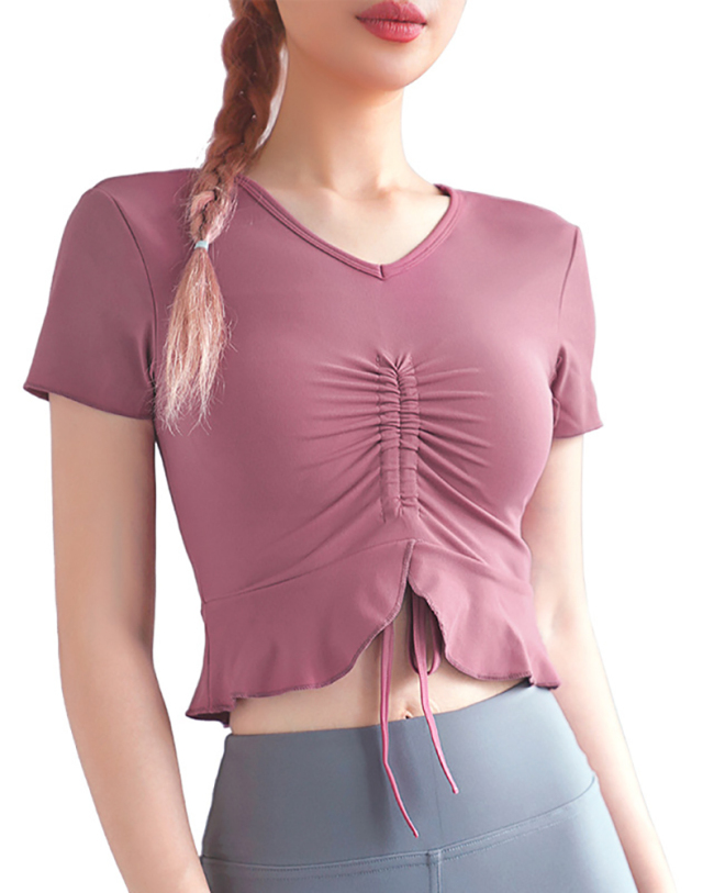 New Women Sexy V-neck T-shirt Female Sport Training Tops With Removable Chest Pad Quick Dry Breathable Gym Running Clothes