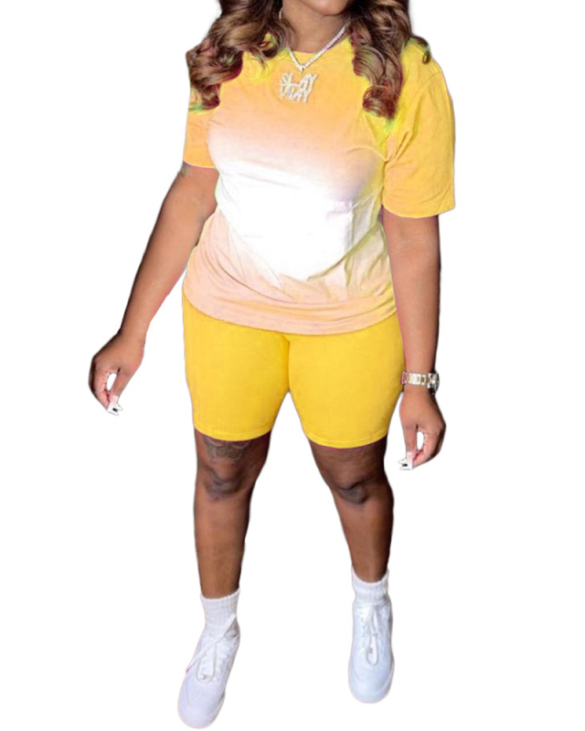 Women Colorblock Street Style Causal Two Piece Set Pink Yellow Orange Blue S-2XL