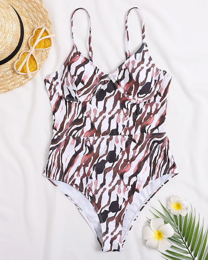 Leopard Print One-piece Polyester Print One-piece Swimsuit