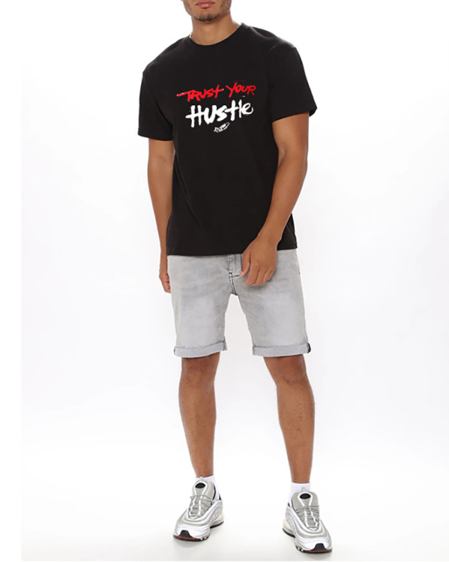 Man Summer Large Size Loose Round Neck Short Sleeve T-Shirt Cotton Printed T-Shirt XS-2XL