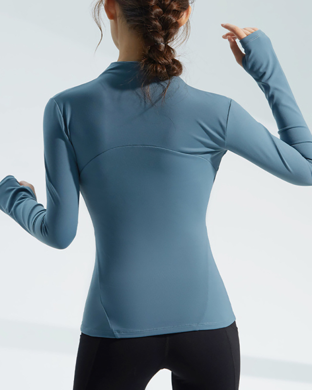Autumn Slim Fit Collar Workout Sport Coat Women Zipper Nylon Jogger Fitness Jacket With Thumb Holes Quick drying Sport Yoga Tops
