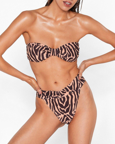 Sexy Women Strapless High Waist Leopard Two-piece Swimsuit Sexy Bikini S-L
