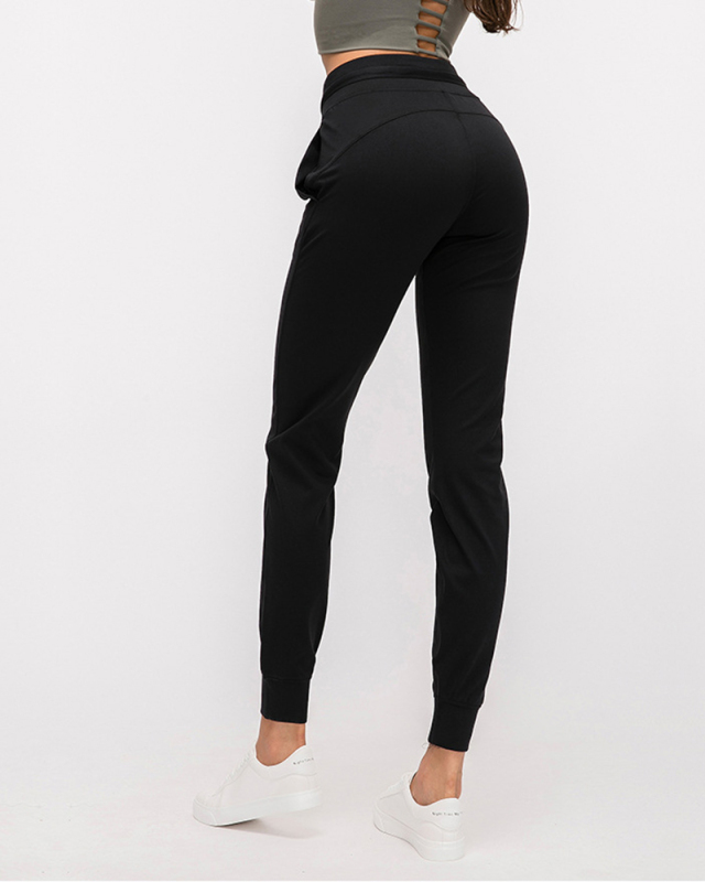 New Ladies Pocket Waist Belt High Waist Slimming Yoga Trousers Solid Color 4-12