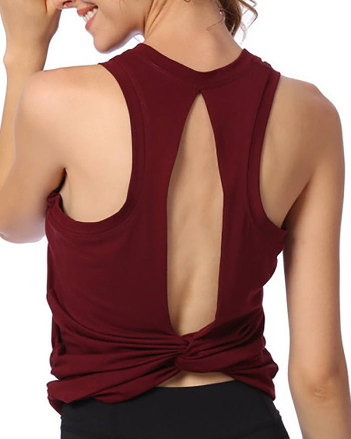 Backless Running Vest Women Summer Quick Dry Hollow Out Fitness Gym Clothes Workout Yoga Solid Color All-Match Tank Tops