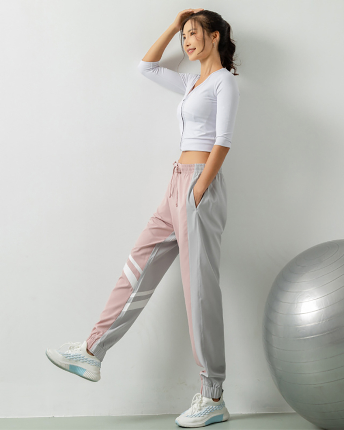 Loose Running Fitness Pants for Women Splicing Color Elastic Band Quick Dry Yoga Pants Female Streetwear Pantalon Female