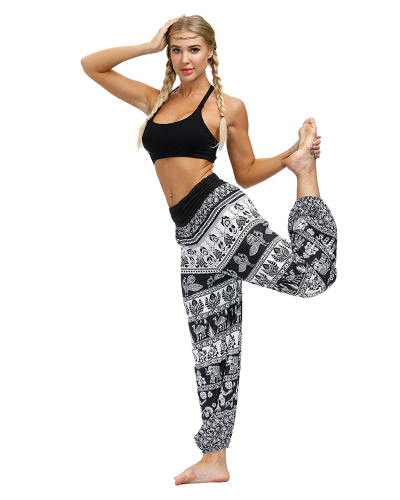 2021 Yoga Casual Pants Women Summer Elephant Digital Printing Plus Size Women's Elastic Waist Bloomers