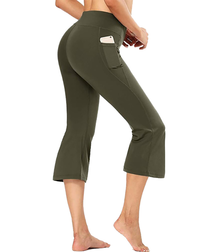 Women Casual Soft Solid Color Seven-point Bell Bottomed Pants Yoga Bottoms Khaki Red Gray Green Black Light Purple Navy Blue S-3XL