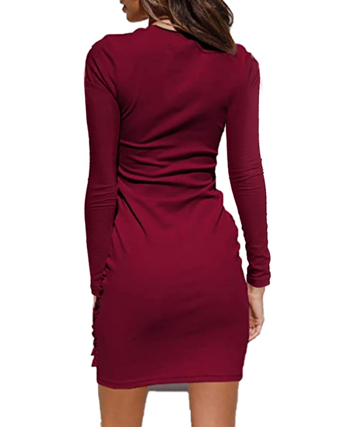 Woman Casual Autumn and Winter New Knotted Long-Sleeved Dress S-2XL