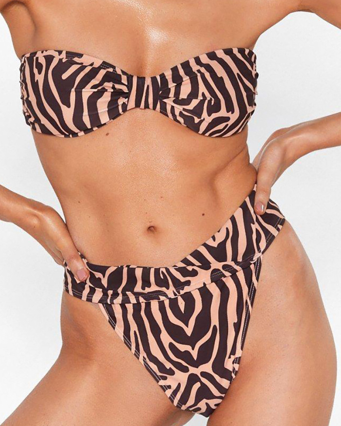 Sexy Women Strapless High Waist Leopard Two-piece Swimsuit Sexy Bikini S-L