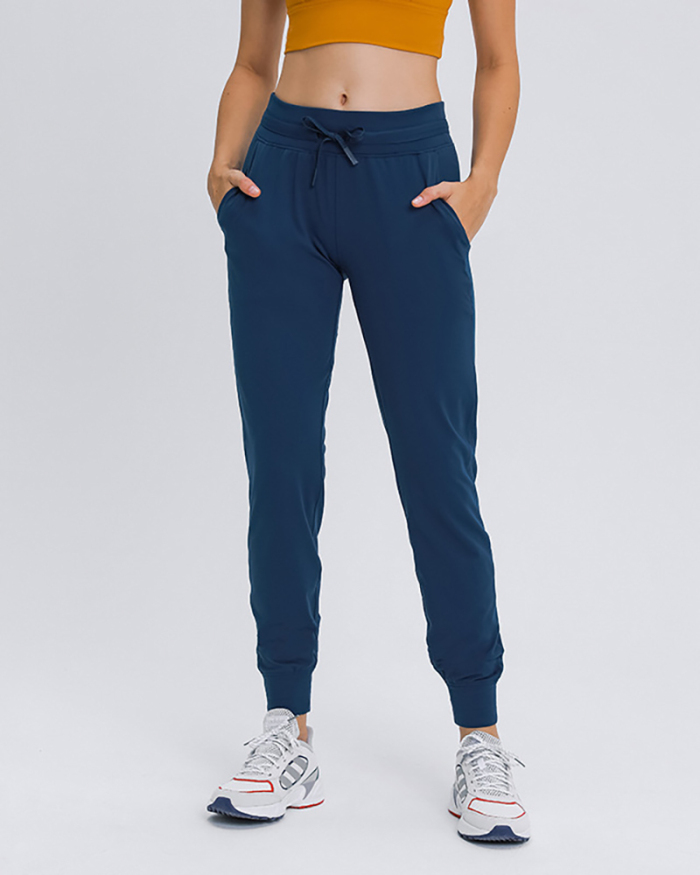 New Ladies Pocket Waist Belt High Waist Slimming Yoga Trousers Solid Color 4-12