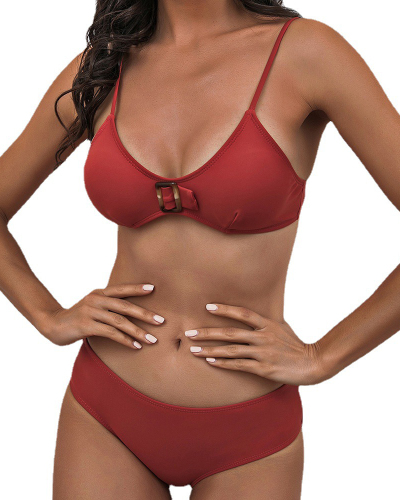 Women Solid Color Sexy Bikini Red New Two-piece Swimsuit Red S-L
