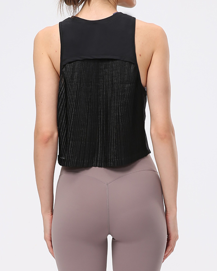 Summer New Folds Women Running Vest Sexy Back Breathable Hollow Sleeveless Sports Vest Female Loose Perspective Yoga Top