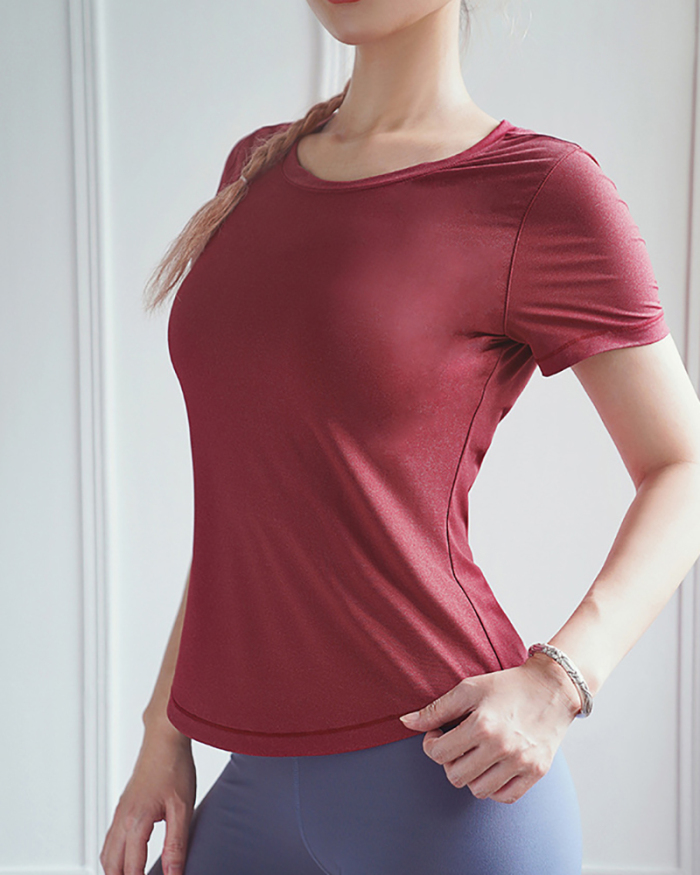 Sexy Red O-neck Yoga T-shirt Women summer Sports tops Short sleeve GYM Loose cozy Thin Fitness Quick-drying women running Tops