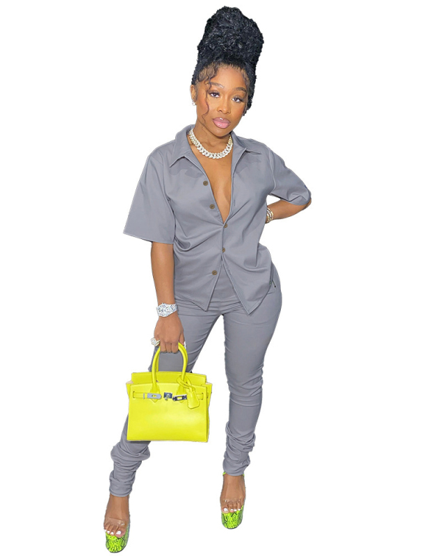 Short Sleeve Women New Business Lady Two Piece Suit S-XXL