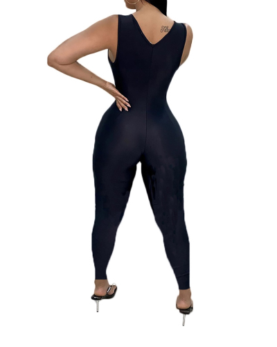 Women Clothing Sexy Solid Color Jumpsuit With Zipper