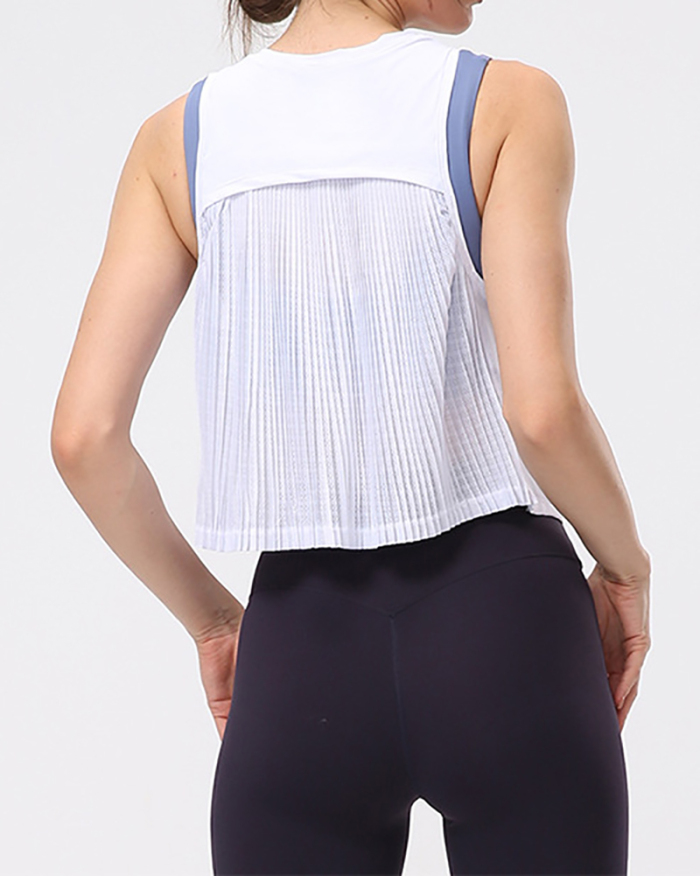 Summer New Folds Women Running Vest Sexy Back Breathable Hollow Sleeveless Sports Vest Female Loose Perspective Yoga Top