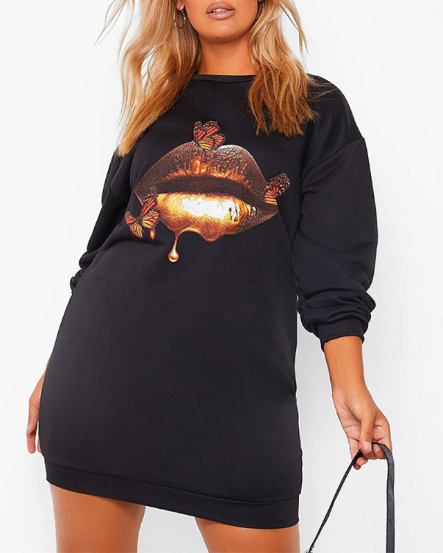 Hot Sale Women's Casual Printed Loose Autumn and Winter Sweater Dress Styles S-XXL