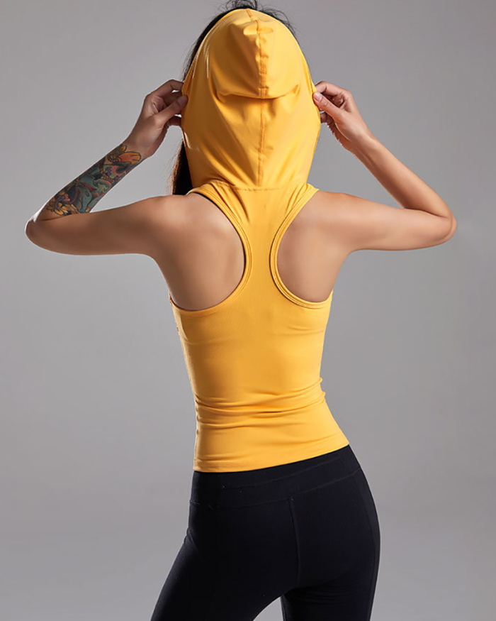 Summer Running Training Tops Women Sleeveless Hooded Zipper shirts For Sport Gym Tank Tops Quick Dry Fitness Sportswear