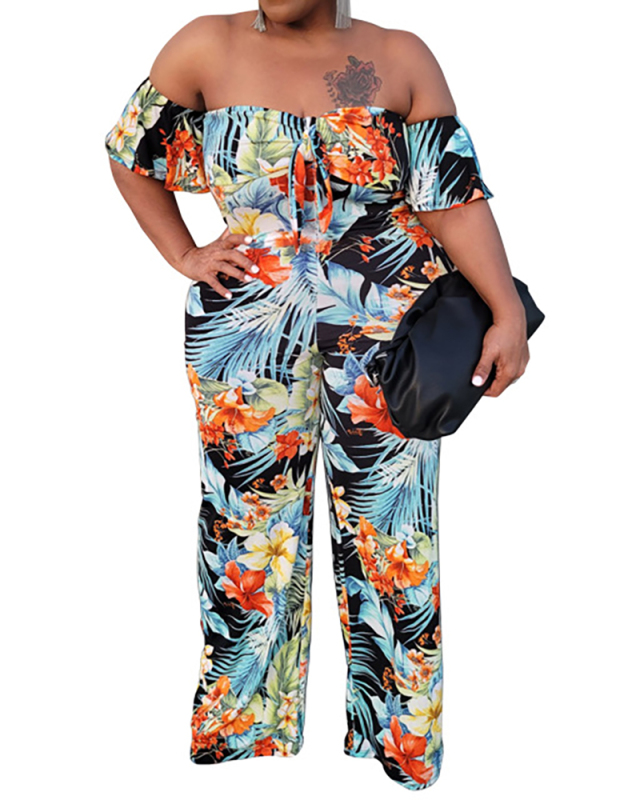 Hot Sale Off Shoulder Florals Women Plus Size Jumpsuit XL-5XL