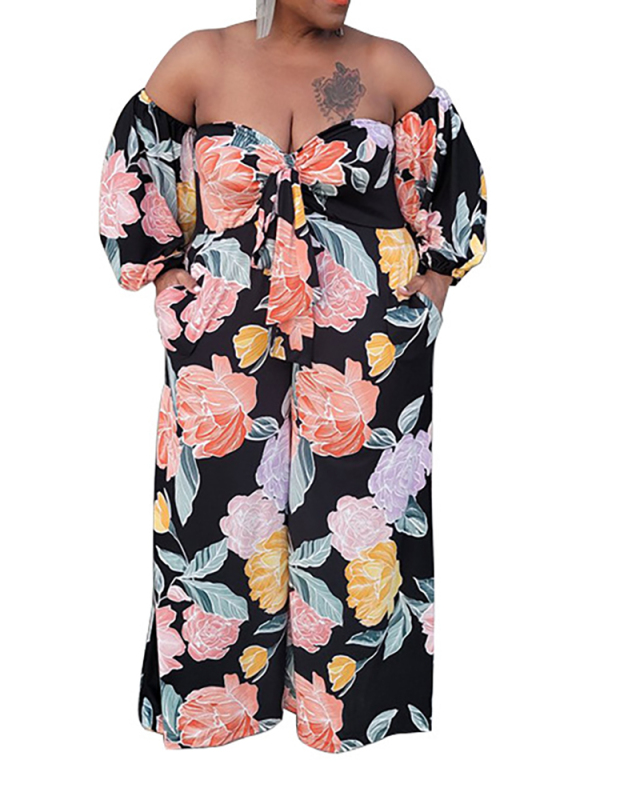 Lady Fashion Tie Knot Strapless Plus Size Jumpsuit XL -5XL