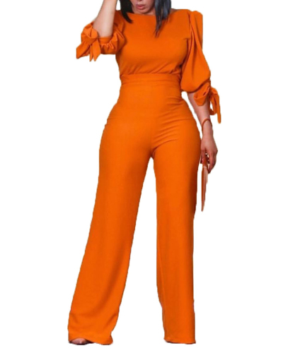 Woman Fashion Casual Solid Color Lace High Waist Two-Piece Set Orange Black S-XL
