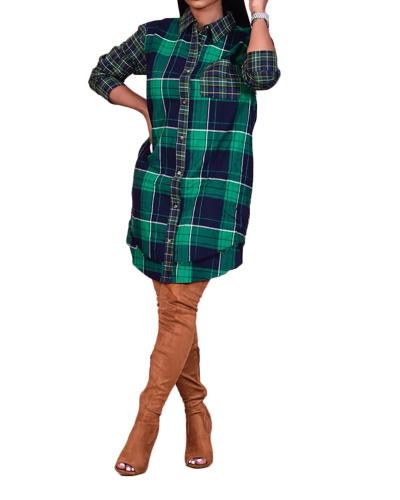 Ladies Hot-Selling Fashion Plaid Buttons Pocket Lapel Long Sleeve Casual Cardigan Top S-XXL