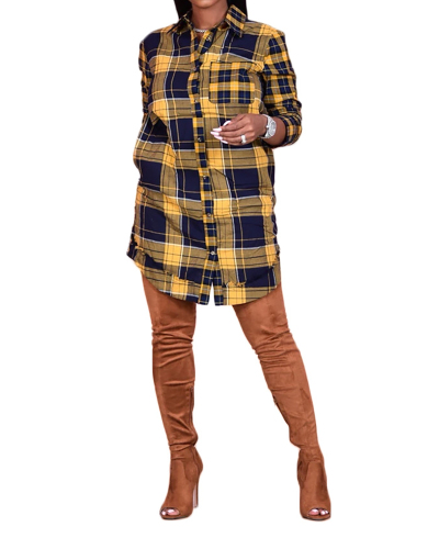 Ladies Hot-Selling Fashion Plaid Buttons Pocket Lapel Long Sleeve Casual Cardigan Top S-XXL