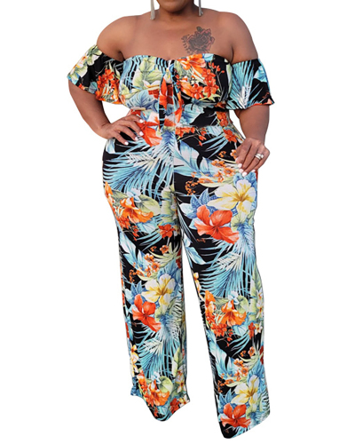 Hot Sale Off Shoulder Florals Women Plus Size Jumpsuit XL-5XL