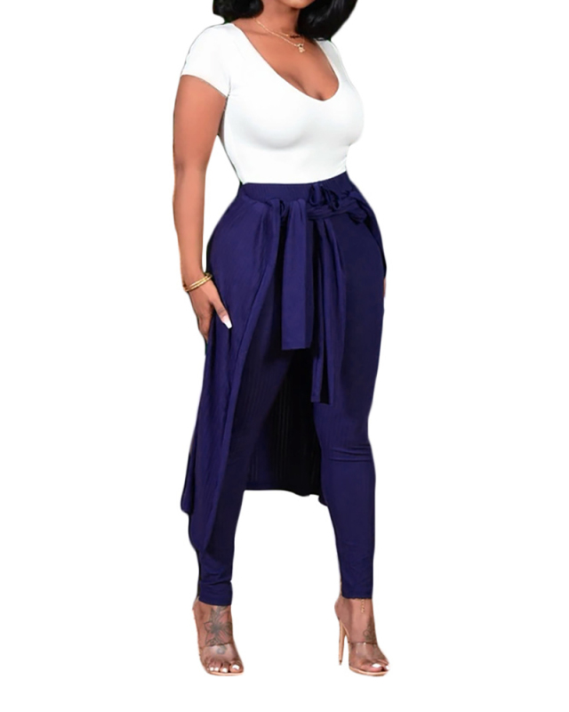 Ladies Fashion New Long Coat Waist Tie Two-Piece Suit Does Not Include White Vest Solid Color S-XXL