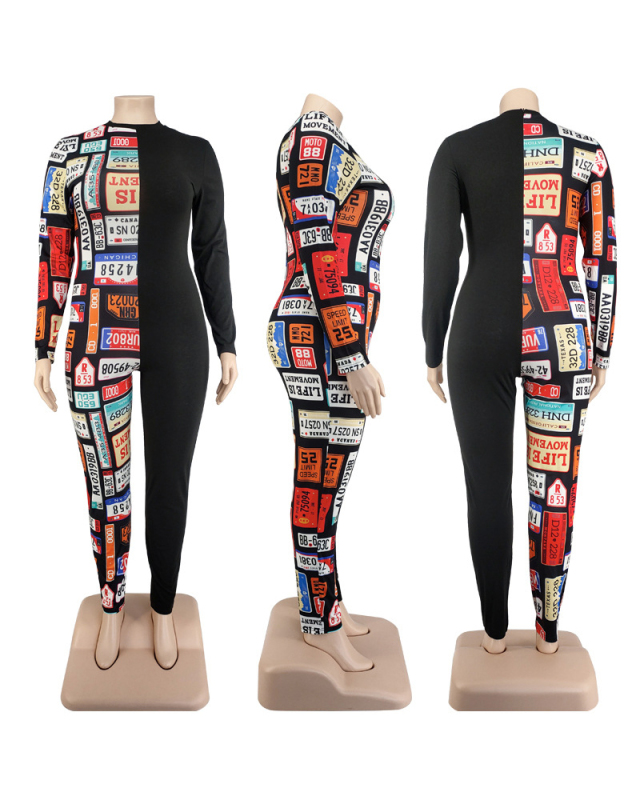 Lady Colorblock Casual Plus Size Jumpsuit Black XL -5XL 