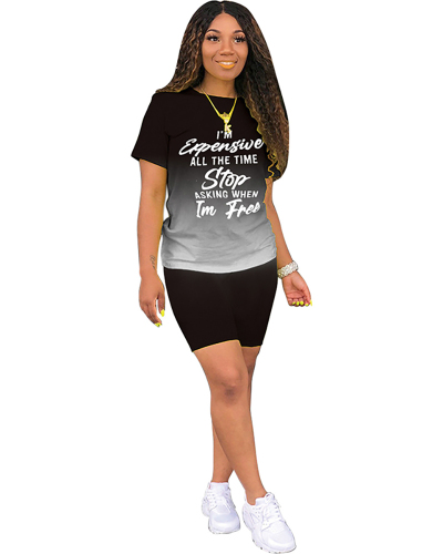 Women Letter Printing Casual Two Piece Set S-2XL