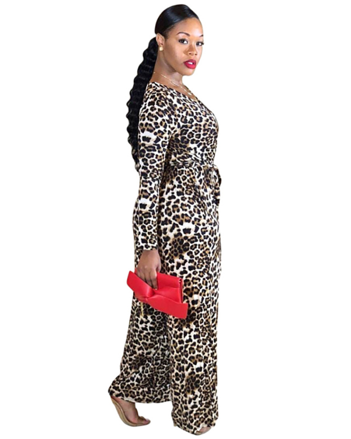 Women Loose Style Leopard Jumpsuit