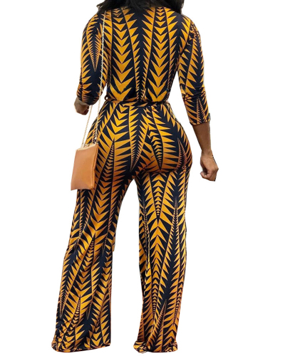 Woman Sexy V-Neck Geometric Print Jumpsuit S-XXL